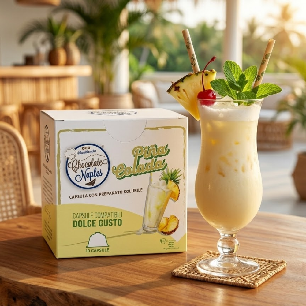 Chocolate Naples Piña Colada capsule compatibili Dolce Gusto con accanto cocktail