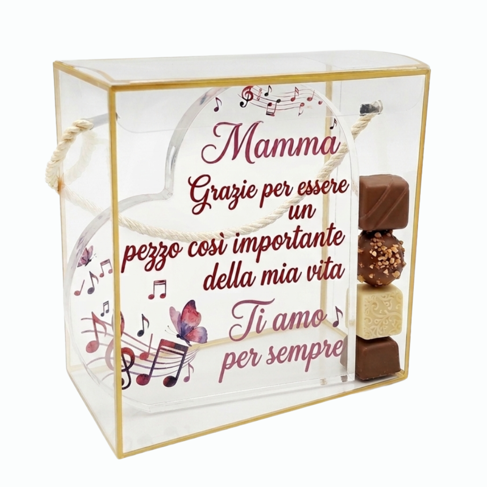 Confezione regalo Festa della Mamma con cuore e cioccolatini