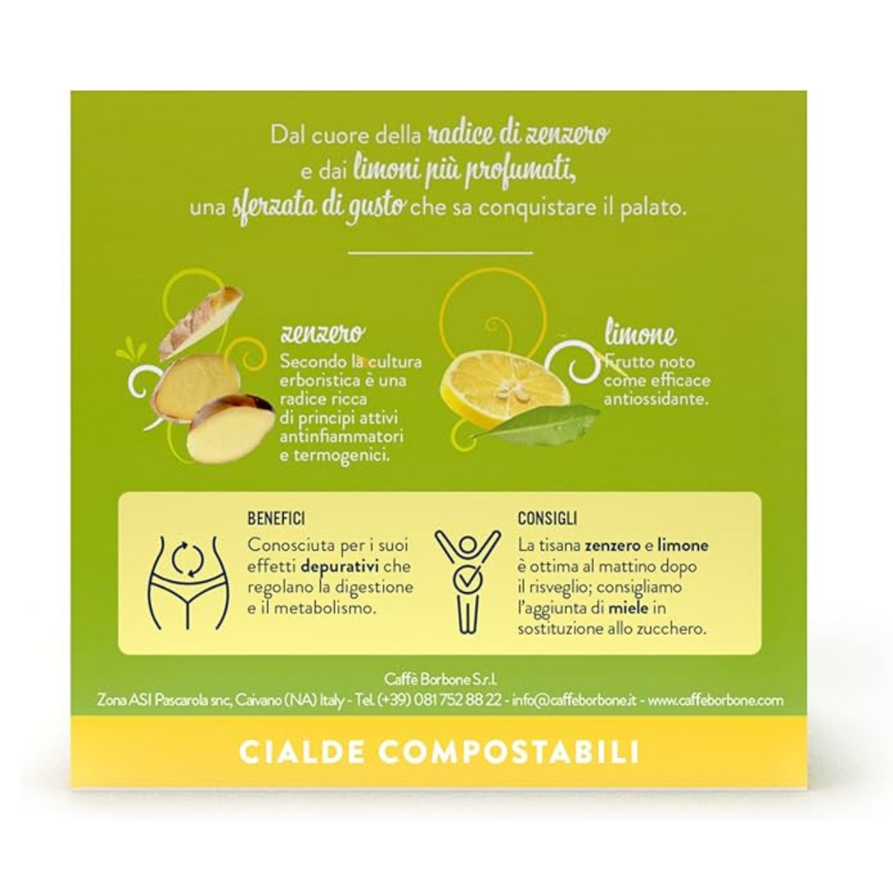 Lato confezione cialde Borbone zenzero e limone