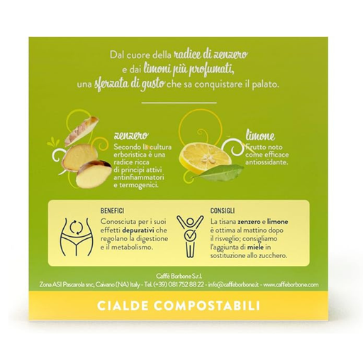 Lato confezione cialde Borbone zenzero e limone