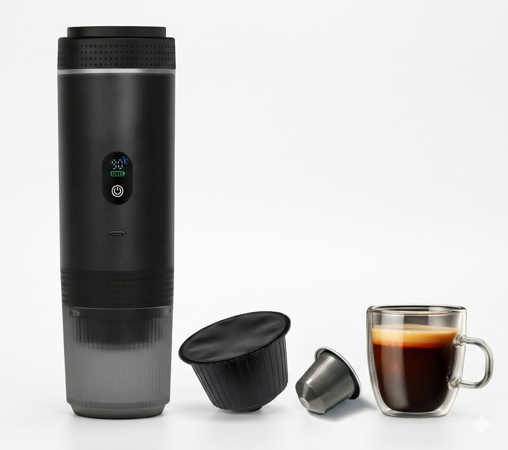 Macchina del caffè portatile da viaggio per bevande calde e fredde