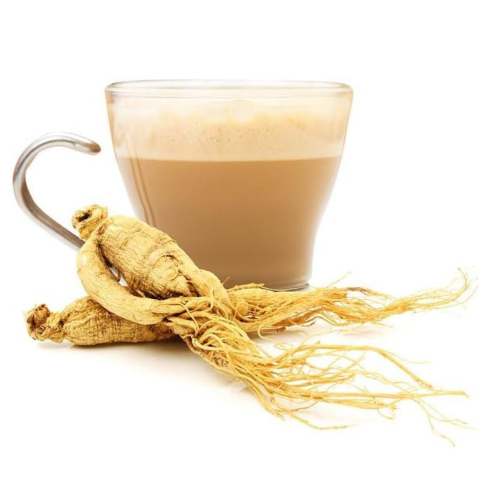 Pianta di ginseng e tazzina di ginseng