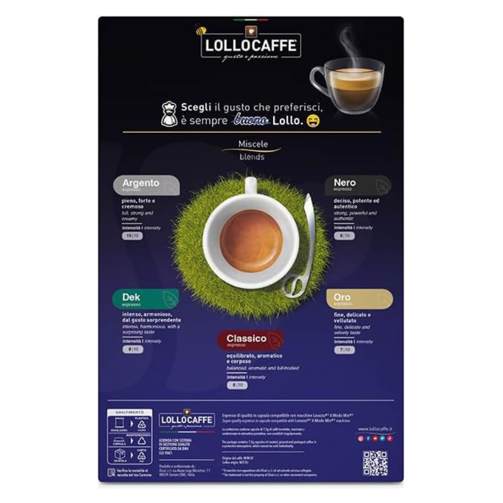 Retro scatola della Lollo Caffè capsule compatibili A Modo Mio da 100 pz