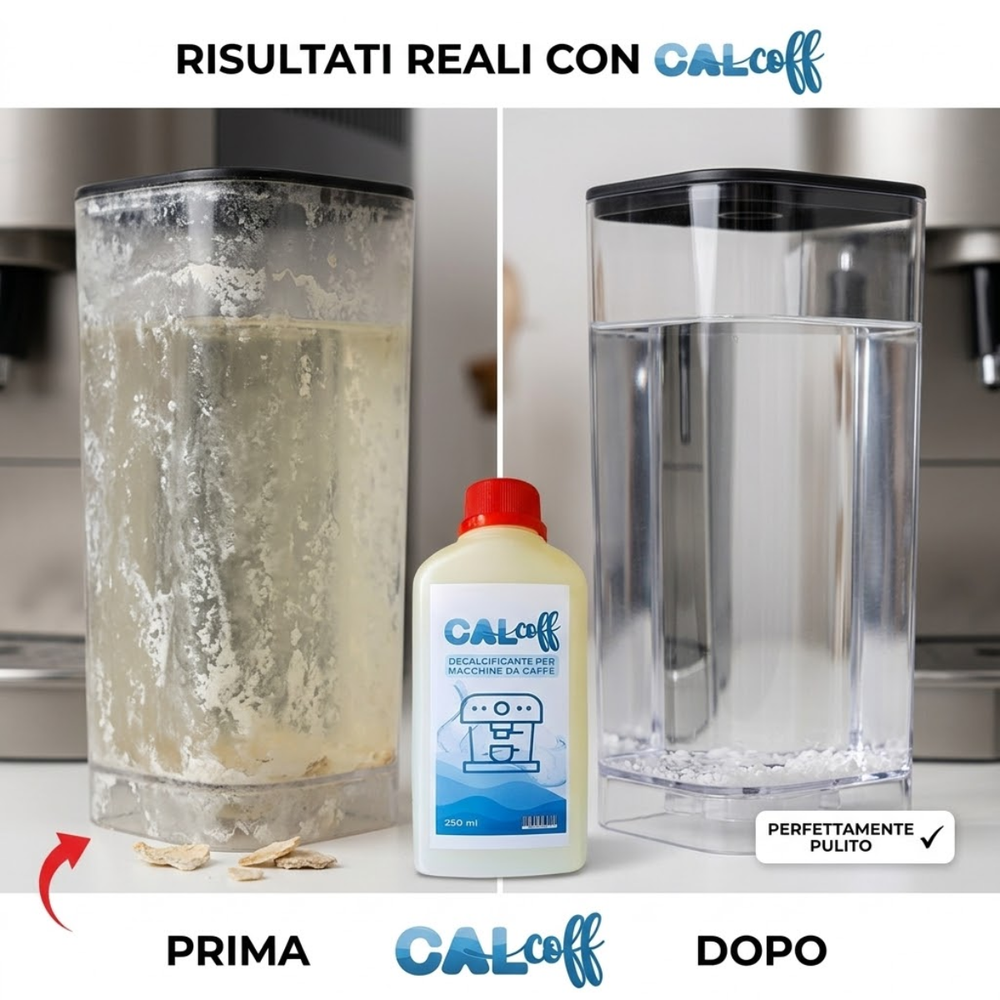 Risultati prima e dopo il decalcificante per macchina caffè