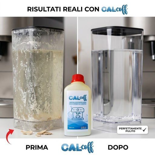 Risultati prima e dopo il decalcificante per macchina caffè