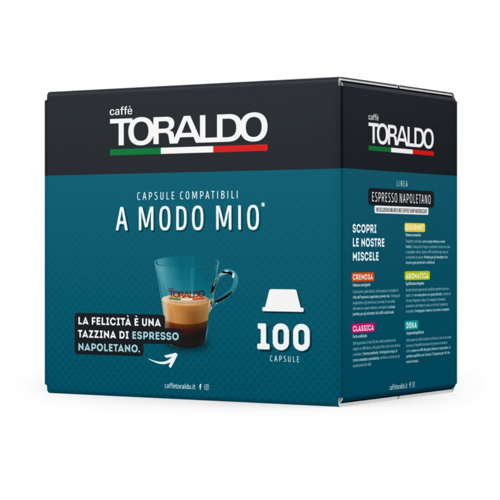 Scatola Toraldo capsule caffè miscela classica compatibili A Modo Mio da 100 pz