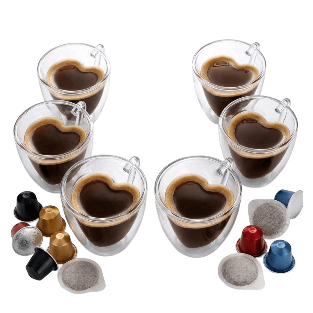 Set 6 Tazzine Cuore in Vetro caffè