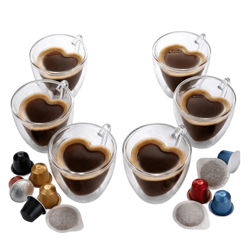 Set 6 Tazzine Cuore in Vetro caffè
