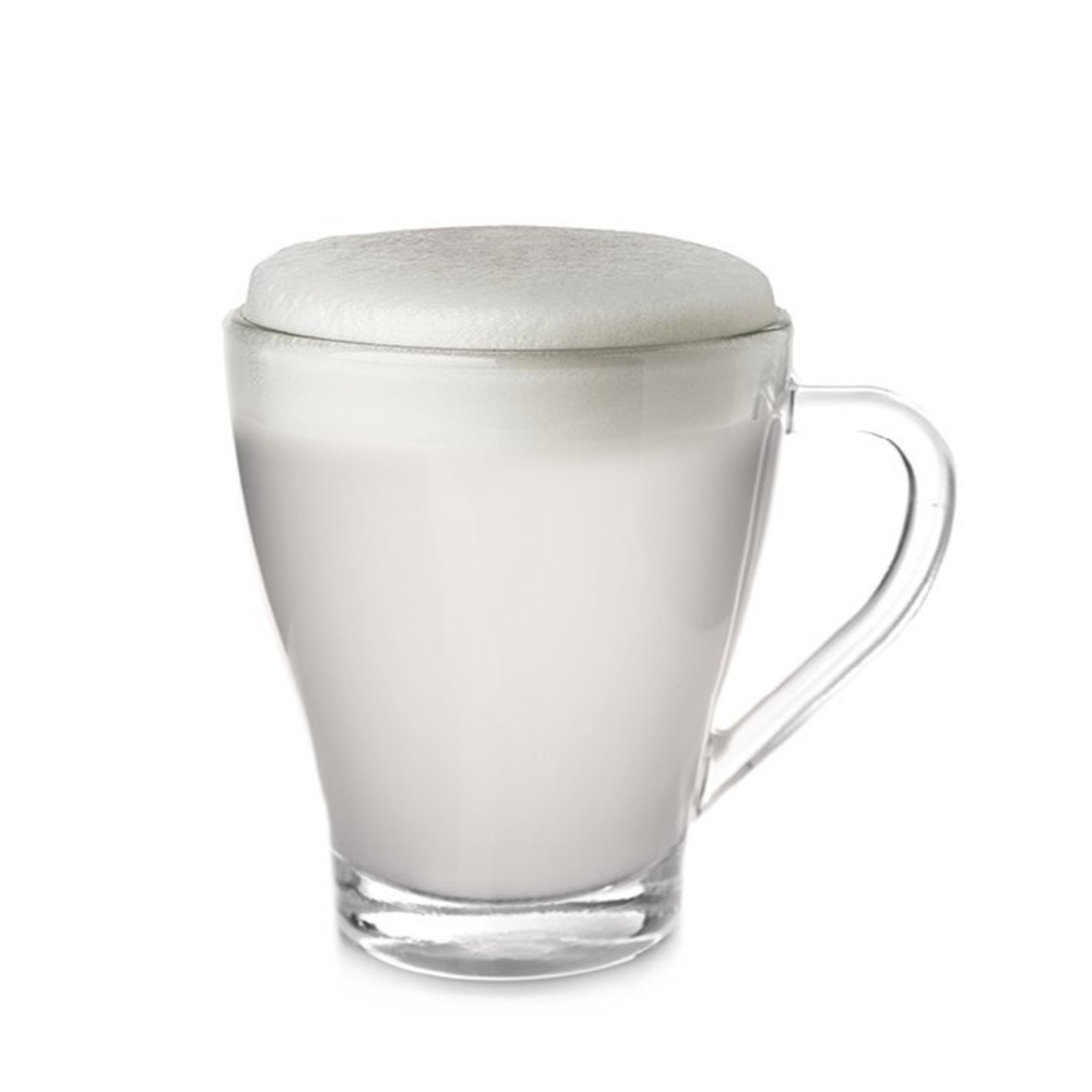 Tazza in vetro con all'interno latte